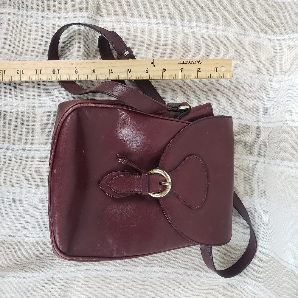 Leather Guild Drawstring Crossbody‎ Bag Purse Maroon